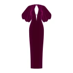 Rasario Velvet Long Midi Dress With A Cutout And Voluminous Sleeves