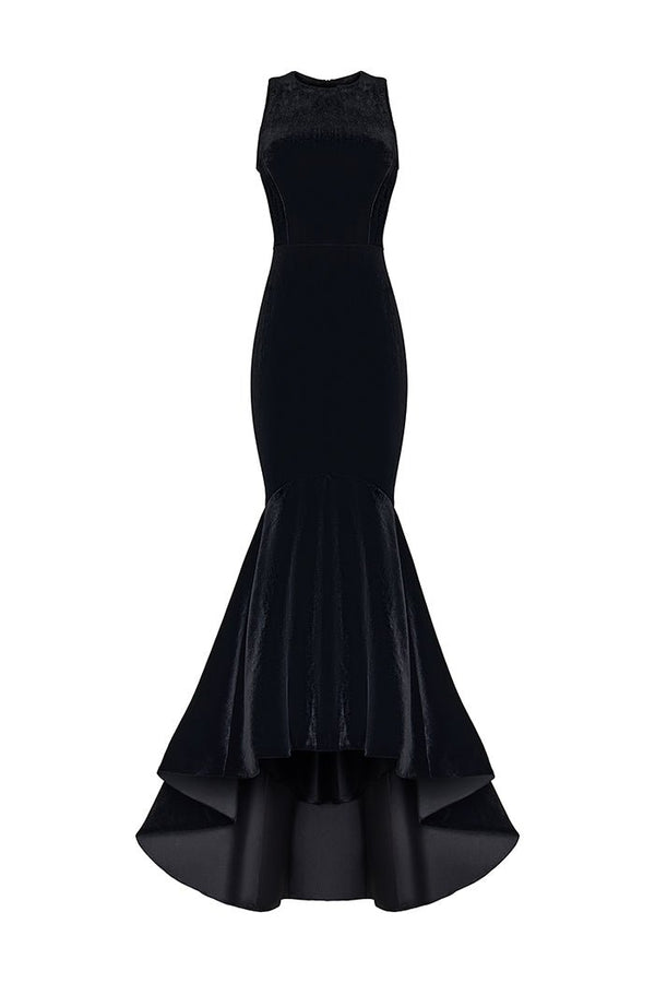 Rasario Velvet Long Midi Dress With A Cutout And Voluminous Sleeves