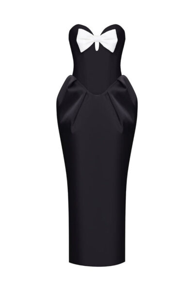 Rasario Velvet Long Midi Dress With Voluminous Sleeves And A Cutout