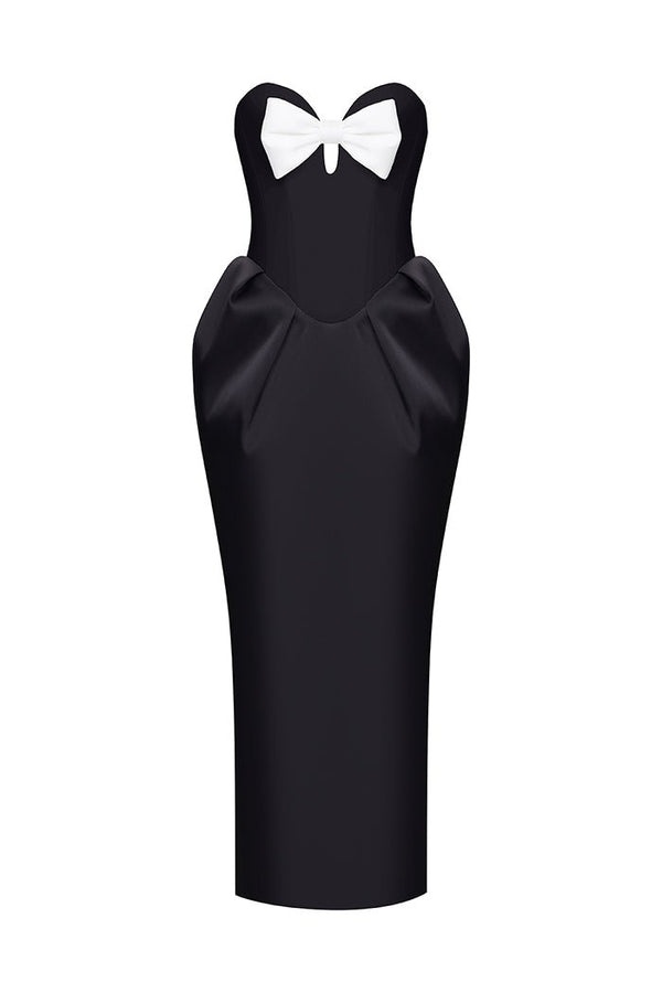 Rasario Velvet Long Midi Dress With Voluminous Sleeves And A Cutout