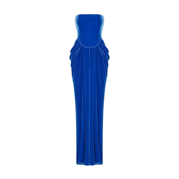 Rasario Velvet Long Midi Dress With Voluminous Sleeves And A Cutout