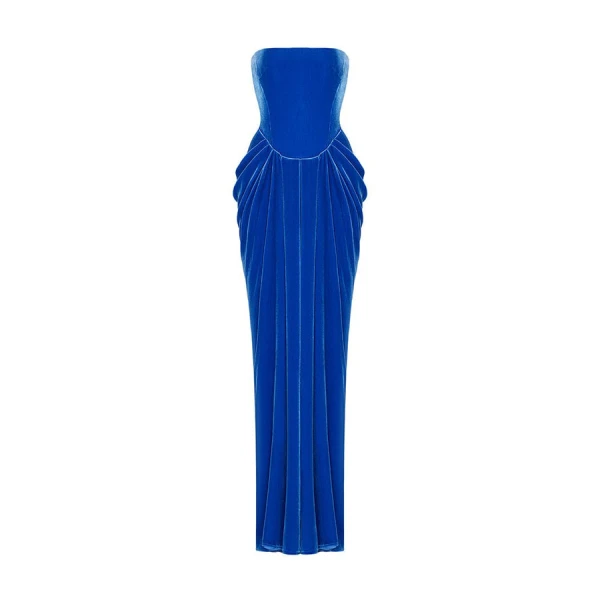 Rasario Velvet Long Midi Dress With Voluminous Sleeves And A Cutout