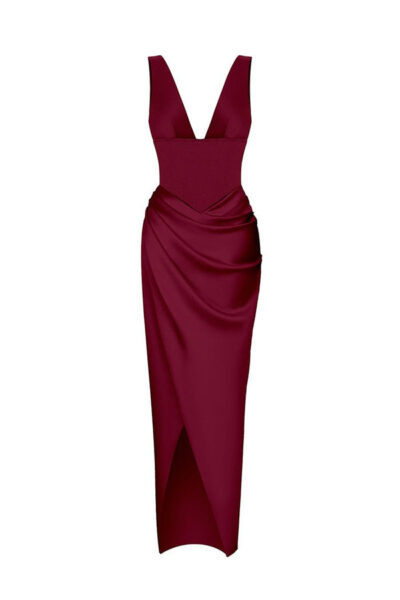 Rasario Velvet Maxi Dress With A Side Slit