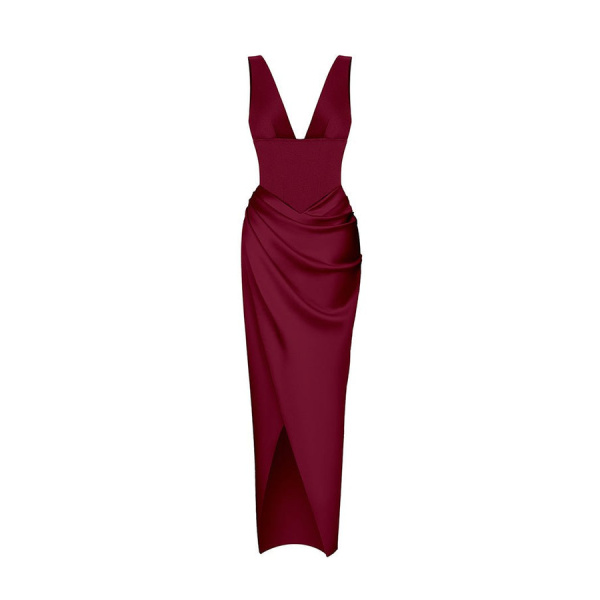 Rasario Velvet Maxi Dress With A Side Slit