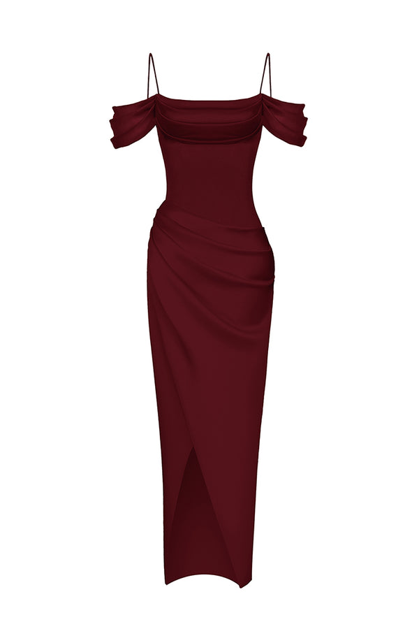 Rasario Velvet Maxi Dress With A Side Slit