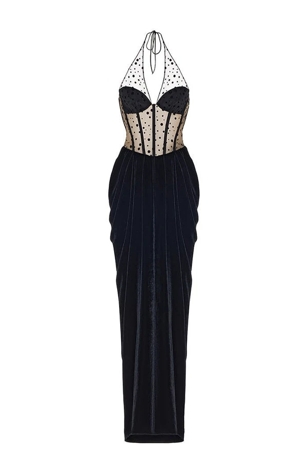 Rasario-Velvet-Maxi-Dress-With-Bows-And-Cutouts Rasario Velvet Maxi Dress With Bows And Cutouts