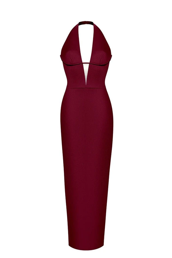 Rasario-Velvet-Maxi-Feather-Trimmed-Dress-With-A-Side-Slit Rasario Velvet Maxi Feather-Trimmed Dress With A Side Slit