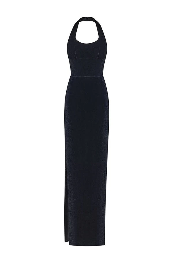 Rasario-Velvet-Maxi-Feather-Trimmed-Dress-With-A-Side-Slit Rasario Velvet Maxi Feather-Trimmed Dress With A Side Slit