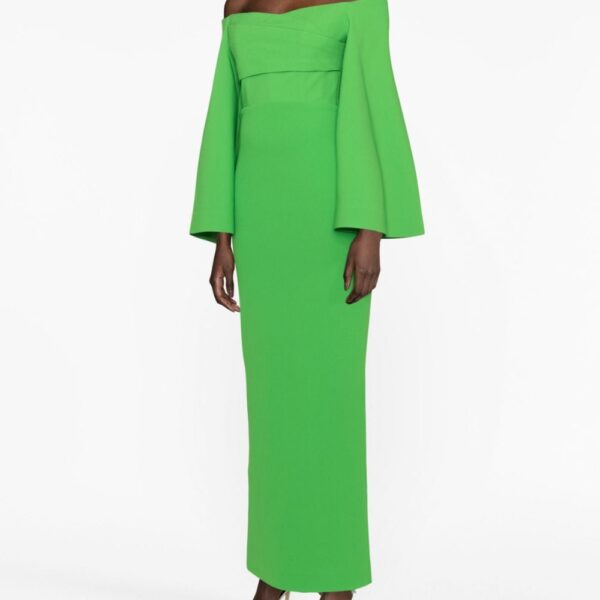 Solace London Green Eliana off-shoulder crepe gown