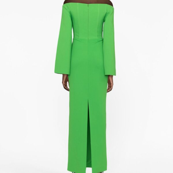 Solace London Green Eliana off-shoulder crepe gown