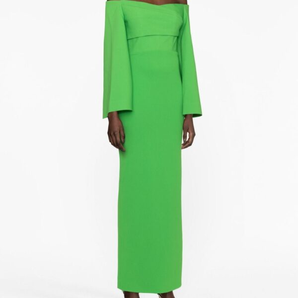 Solace London Green Eliana off-shoulder crepe gown