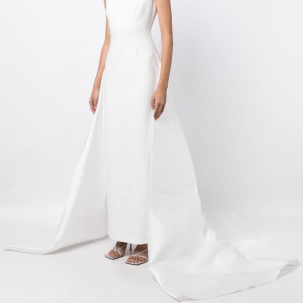 Solace London White Flor sleeveless train dress