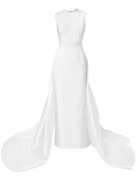 Solace London White Flor sleeveless train dress