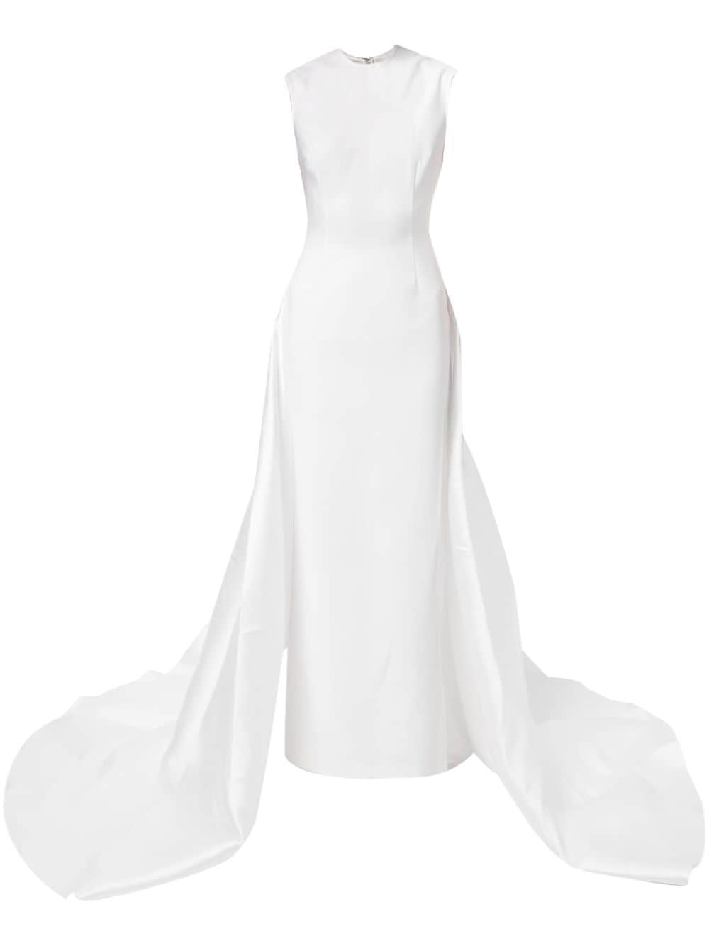 Solace London White Flor sleeveless train dress