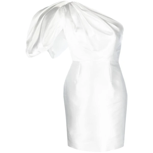 Solace London White Hayes one-shoulder puff-sleeve minidress