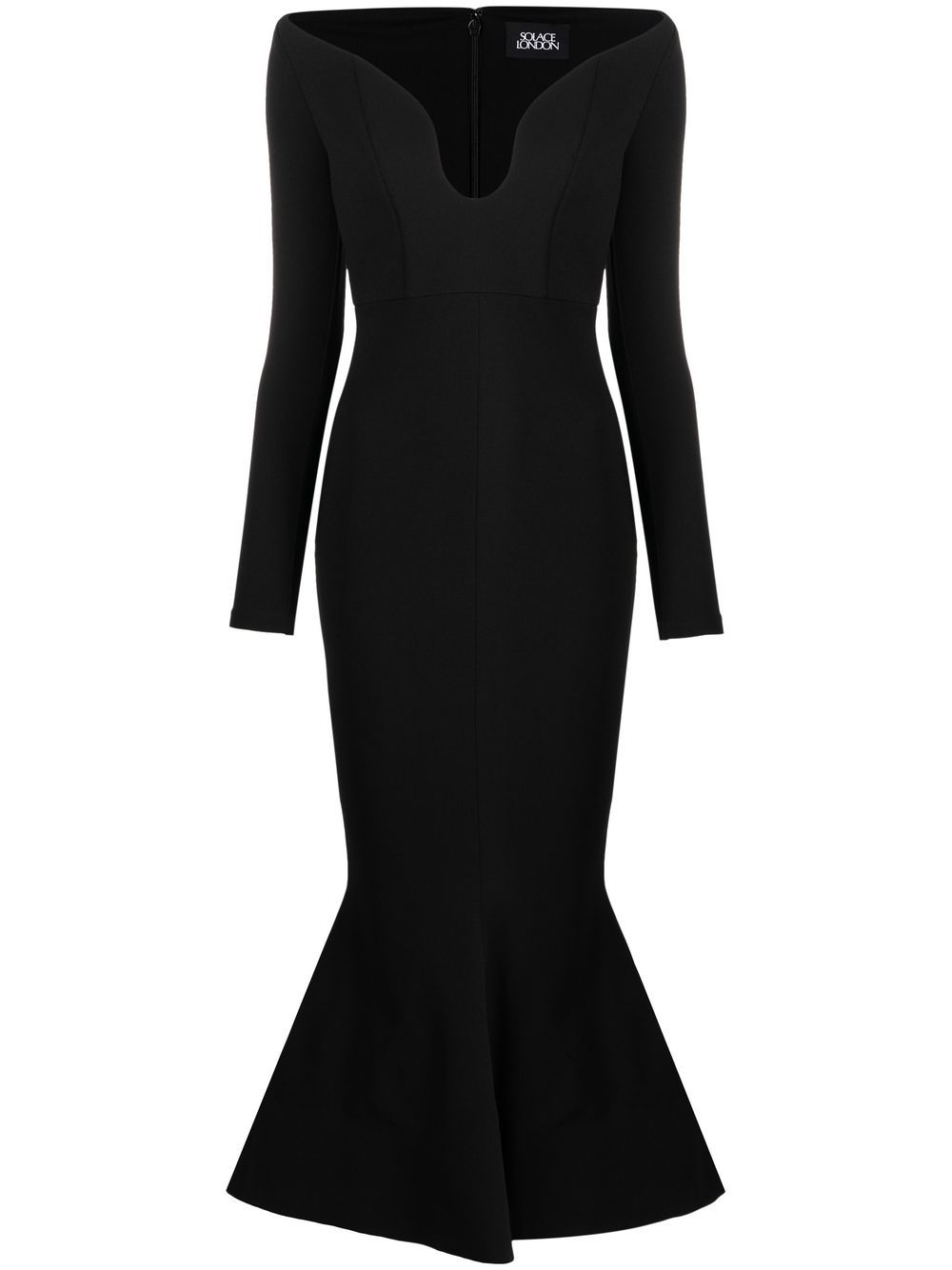 Solace London Black Isa off-shoulder midi dress