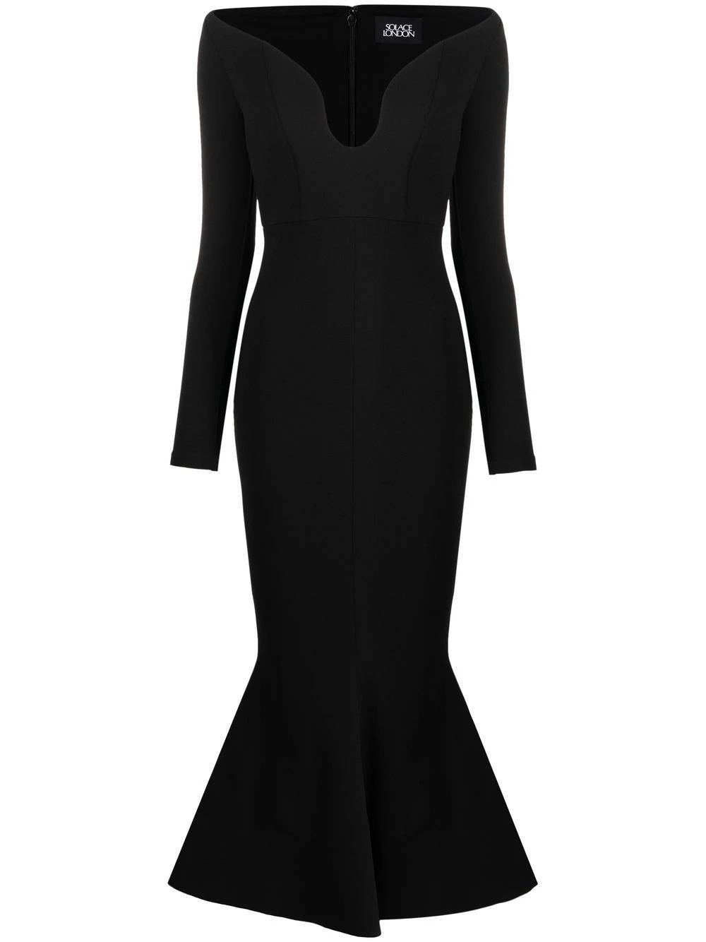 Solace-London-Isa-off-shoulder-midi-dress Solace London Black Isa off-shoulder midi dress