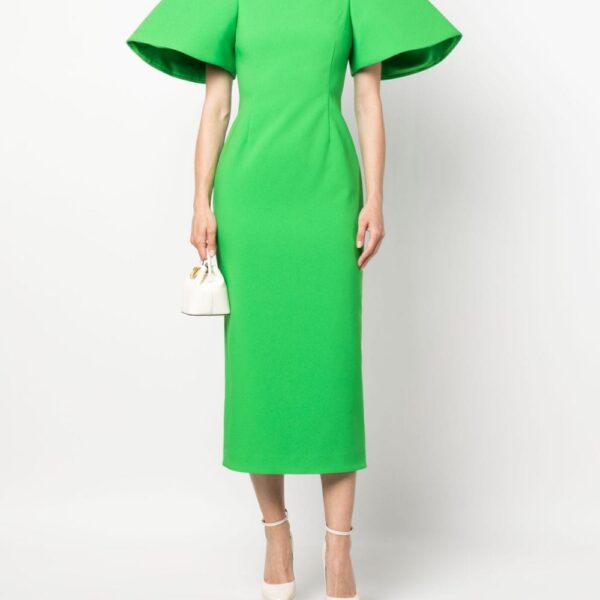Solace London Green Lora puff-sleeve midi dress