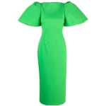 Solace London Green Lora puff-sleeve midi dress