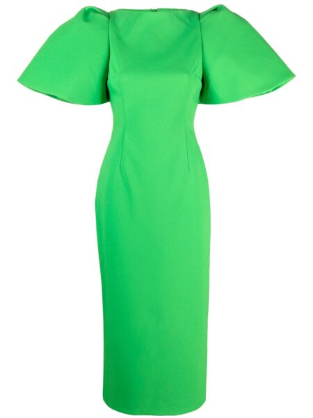 Solace London Green Lora puff-sleeve midi dress