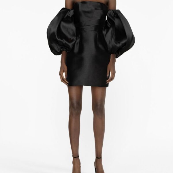 Solace London Black The Bella puff-sleeve minidress