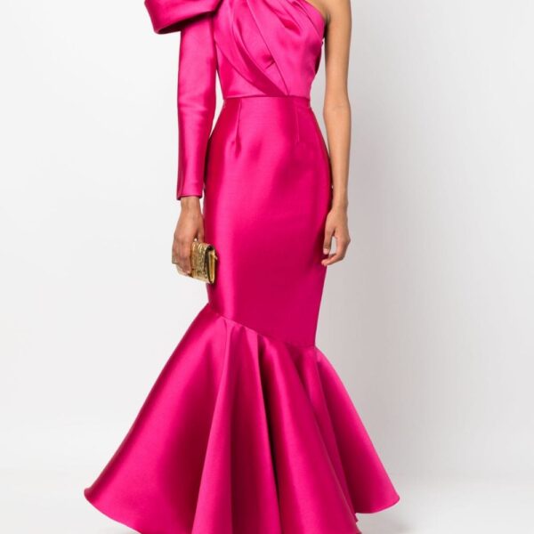 Solace London Pink The Heyam one-shoulder faille gown