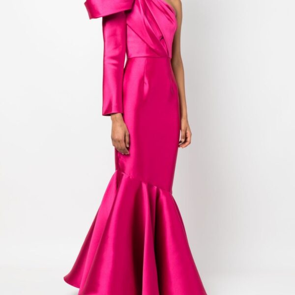 Solace London Pink The Heyam one-shoulder faille gown