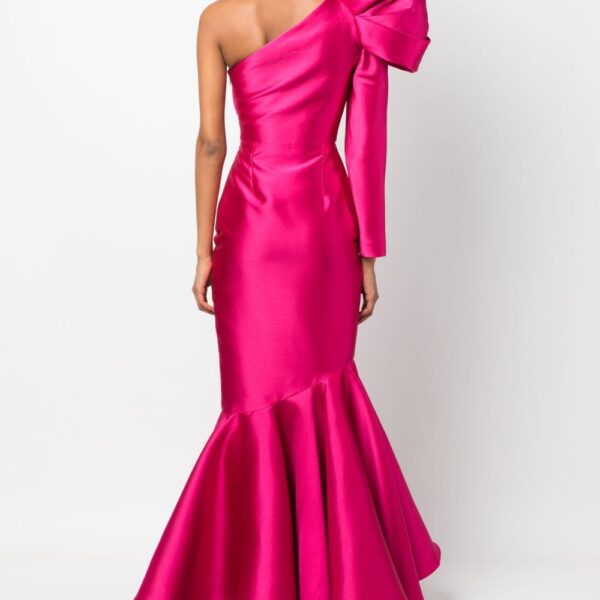 Solace London Pink The Heyam one-shoulder faille gown