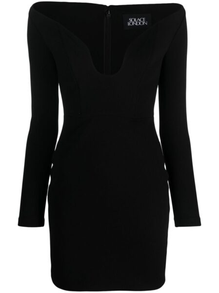 Solace London Black The Uma off-shoulder minidress