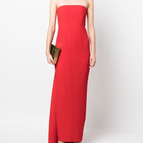 Solace London Red pleated strapless dress