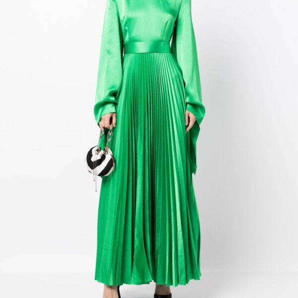 Solace London Green satin-finish pleated maxi dress
