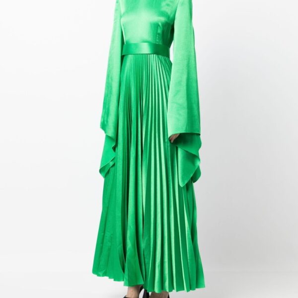 Solace London Green satin-finish pleated maxi dress