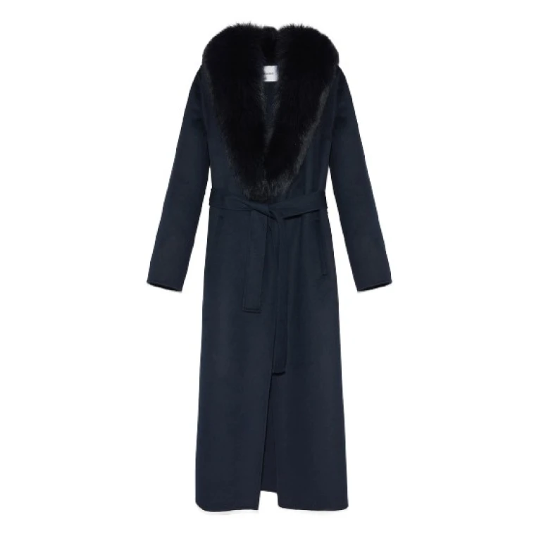 Yves Salomon Belted Coat In Cashmere Wool With Fox Fur Collar 735031 nobg