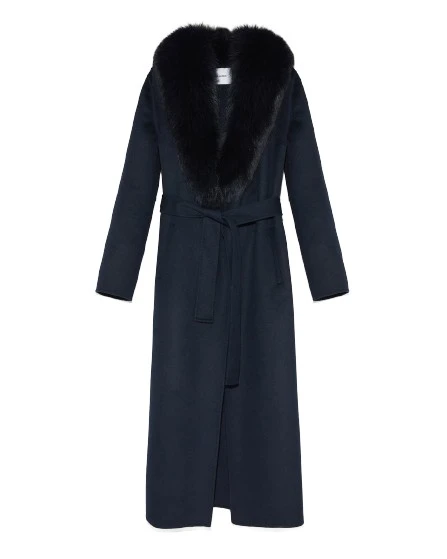 Yves Salomon Belted Coat In Cashmere Wool With Fox Fur Collar 735031 nobg Yves Salomon Belted Coat In Cashmere Wool With Fox Fur Collar 735031 nobg