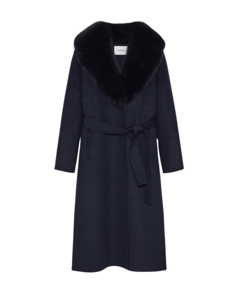 Yves Salomon Belted Coat In Cashmere Wool With Fox Fur Collar And Lapel 646943 nobg