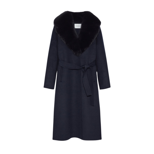 Yves Salomon Belted Coat In Cashmere Wool With Fox Fur Collar And Lapel 646943 nobg