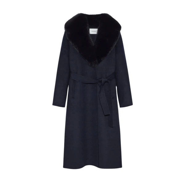 Yves Salomon Belted Coat In Cashmere Wool With Fox Fur Collar And Lapel 646943 nobg