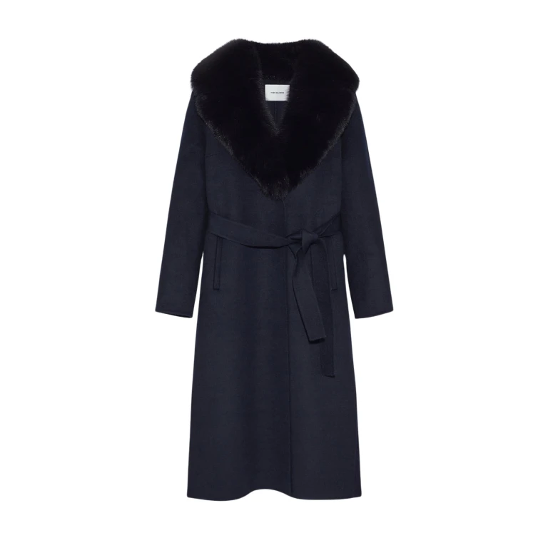 Yves Salomon Belted Coat In Cashmere Wool With Fox Fur Collar And Lapel 646943 nobg