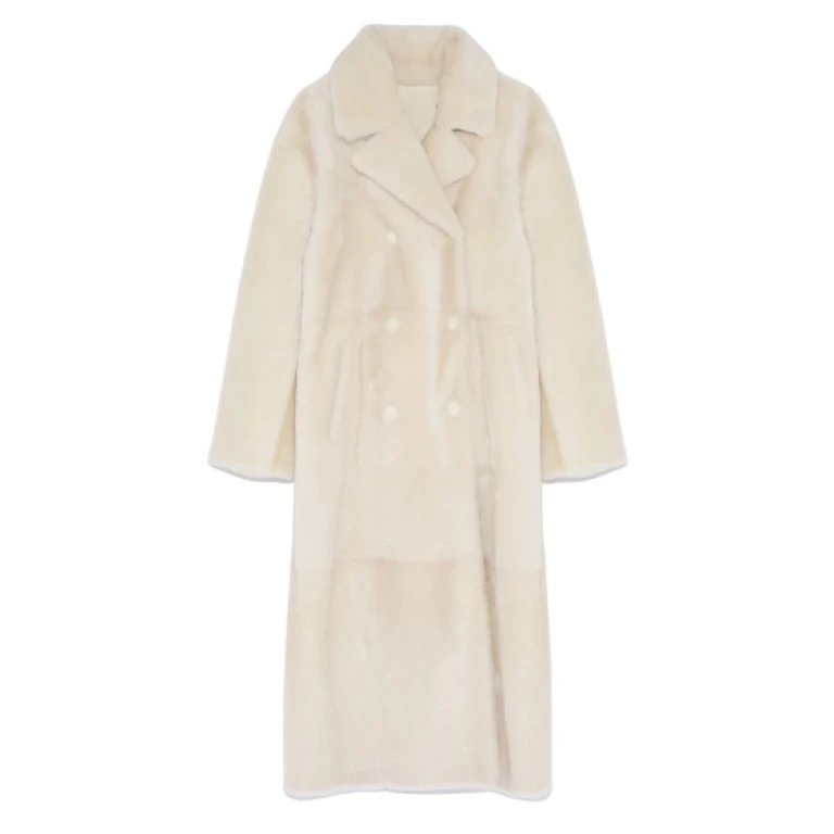 Yves Salomon Long Double Breasted Shearling Coat 566521 nobg