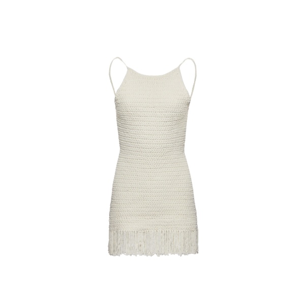 Magda Butrym Chenille fringe crochet mini dress in cream scaled99490 nobg