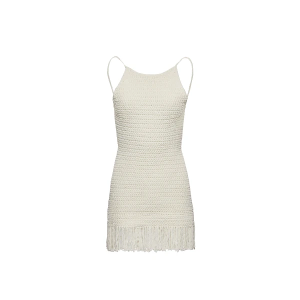 Magda Butrym Chenille fringe crochet mini dress in cream scaled99490 nobg