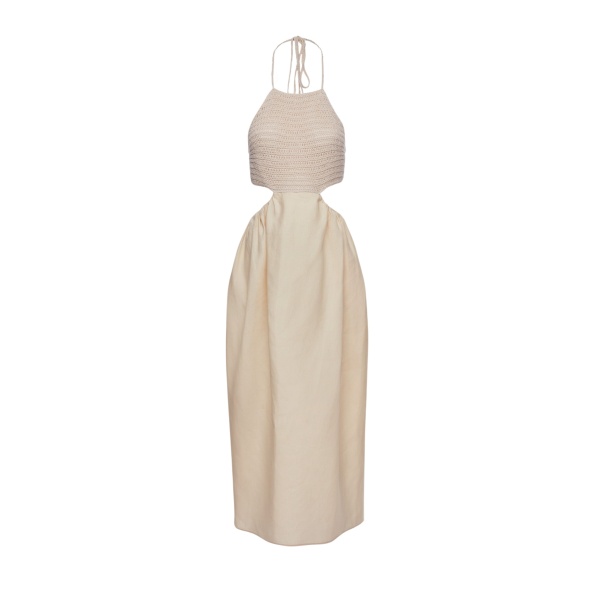 Magda Butrym Crochet and silk maxi dress in cream scaled85449 nobg