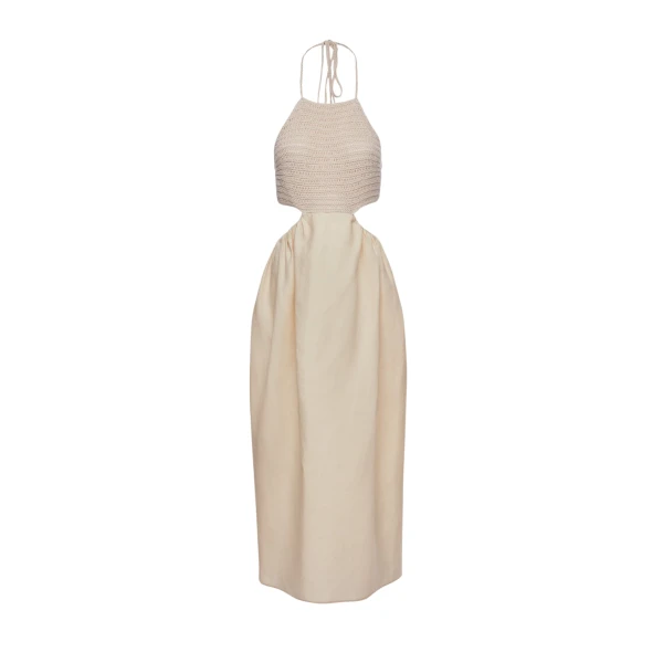 Magda Butrym Crochet and silk maxi dress in cream scaled85449 nobg