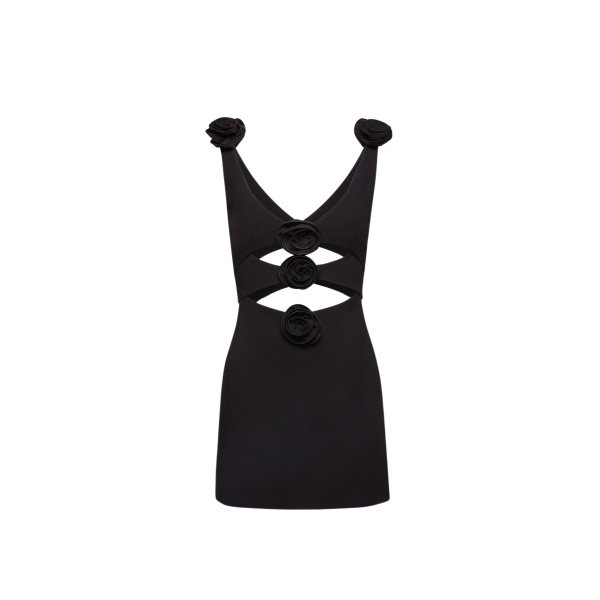 Magda Butrym Cutout flower dress is black scaled35284 nobg