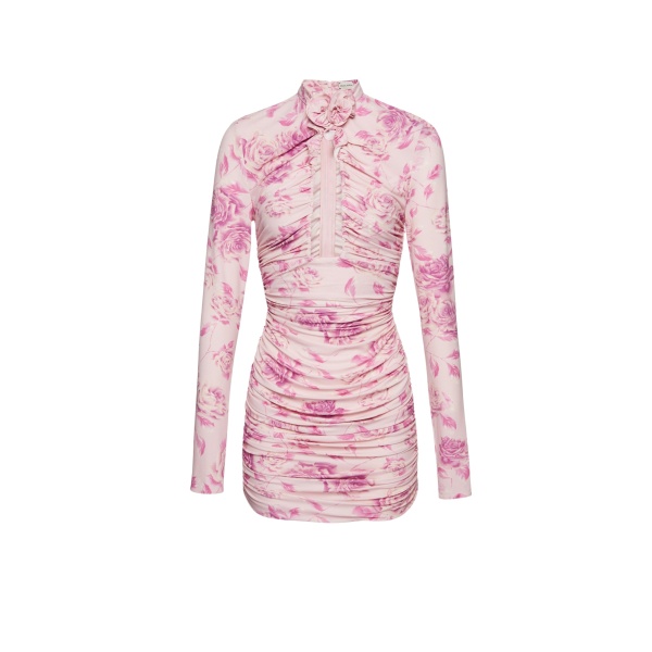 Magda Butrym Gathered high neck mini dress in pink print scaled13519 nobg