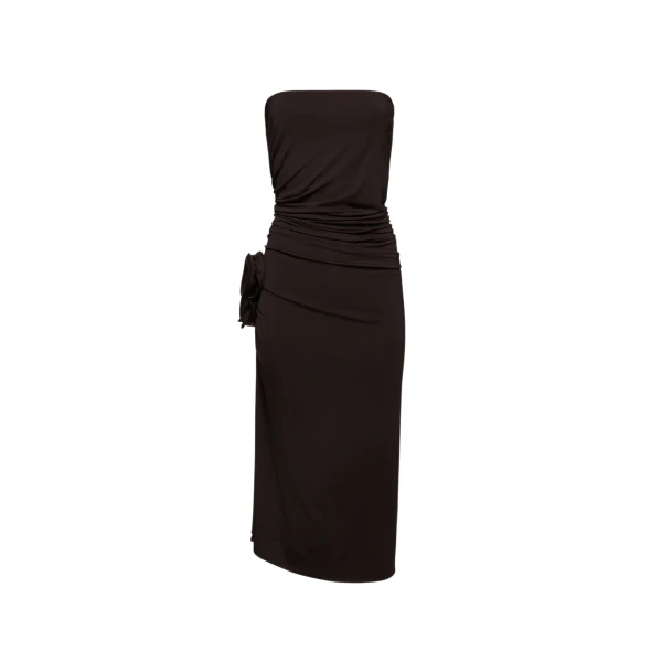 Magda Butrym Gathered strapless midi dress in brown scaled71196 nobg