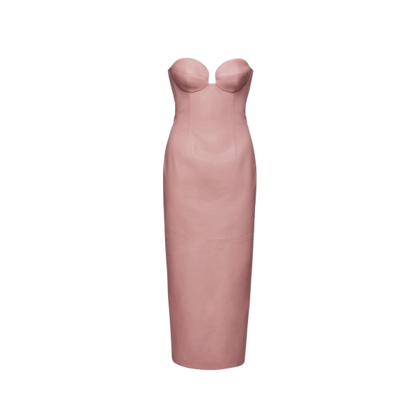 Magda Butrym Leather bustier midi dress in pink scaled62077 nobg