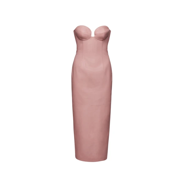 Magda Butrym Leather bustier midi dress in pink scaled62077 nobg