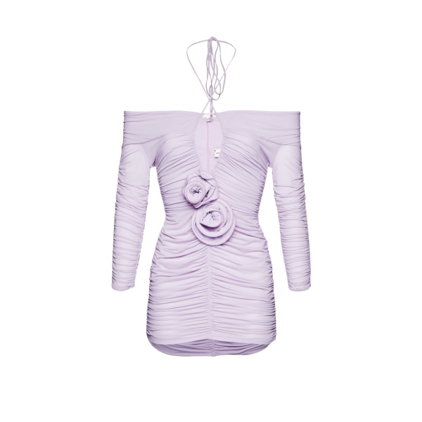 Magda Butrym Off shoulder ruched mini dress in lilac scaled78417 nobg