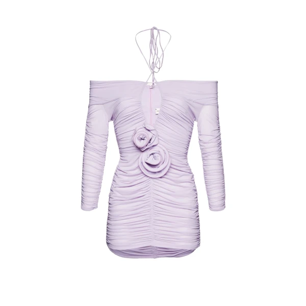 Magda Butrym Off shoulder ruched mini dress in lilac scaled78417 nobg